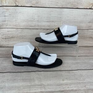 Tory Burch Eleanor Womens Sz 6.5 Sandals Flats Ankle Strap Black Leather